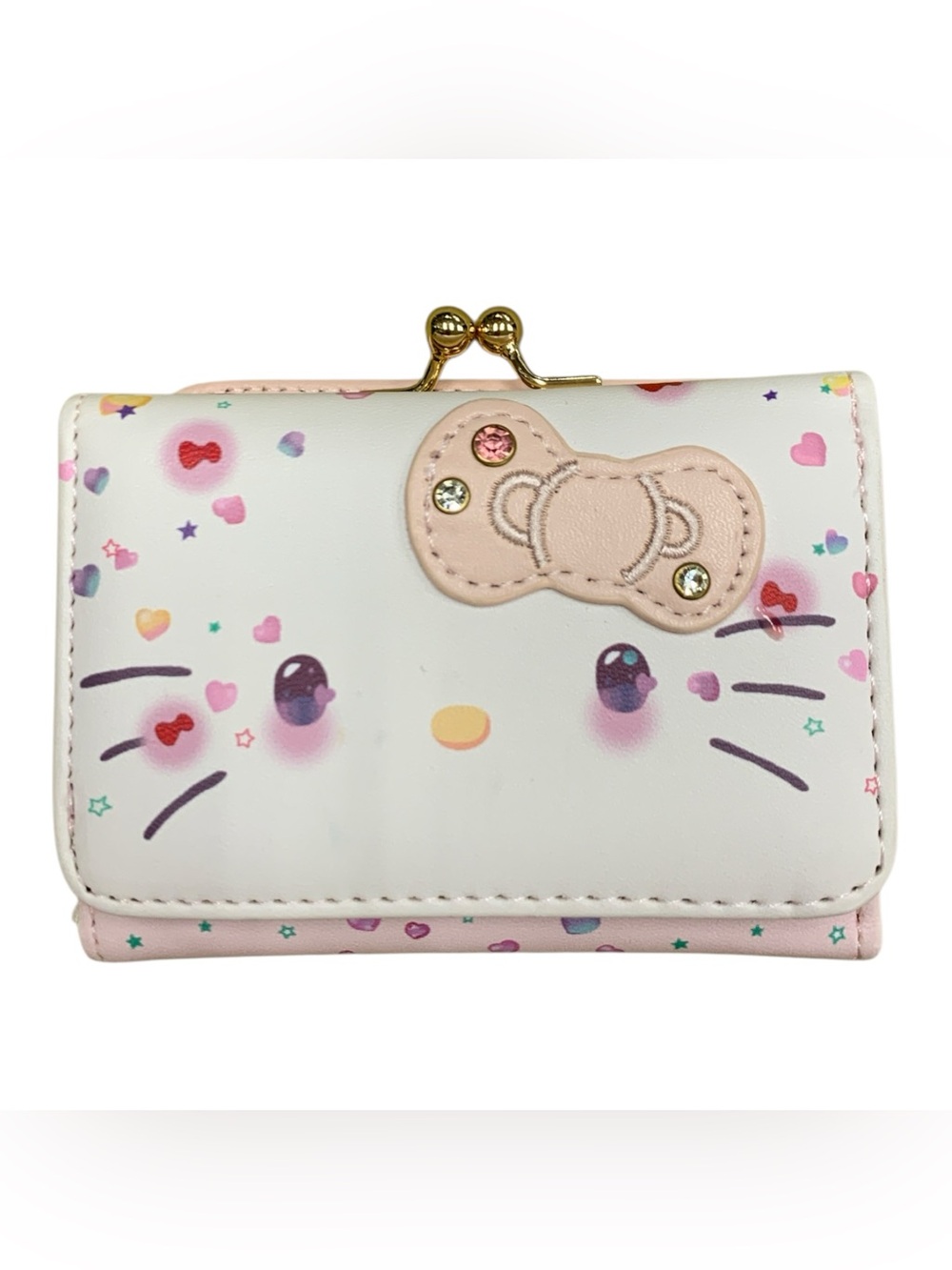 Cute White & Pink Kitty Wallet for Kids with Bow Accent